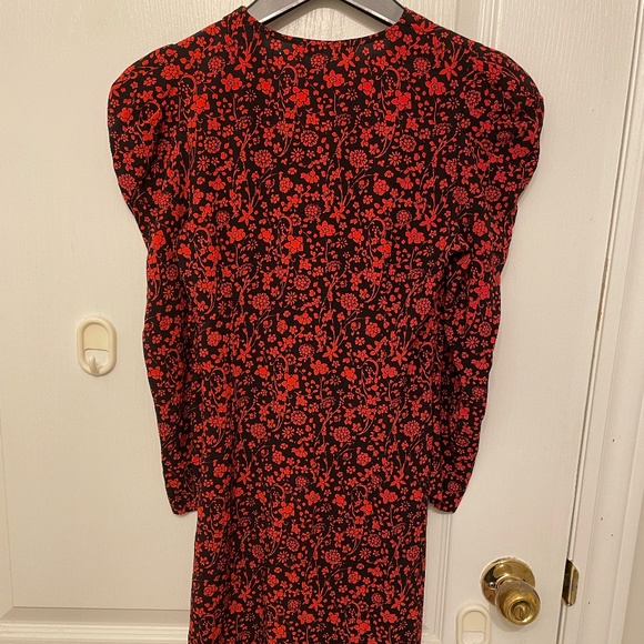 Maje Rapita Wrap Effect Floral Print Crepe Mini Dress in Red EU 34 (US XS) - Picture 7 of 9